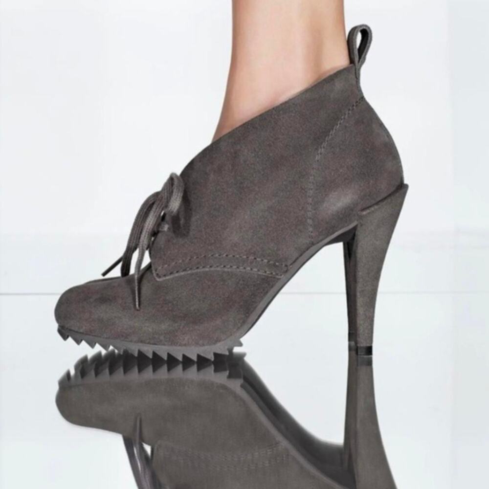 Pedro Garcia Gray Suede Yasu Chukka Platform Heel Ankle Boots, Size 41/US 11 - Picture 2 of 9
